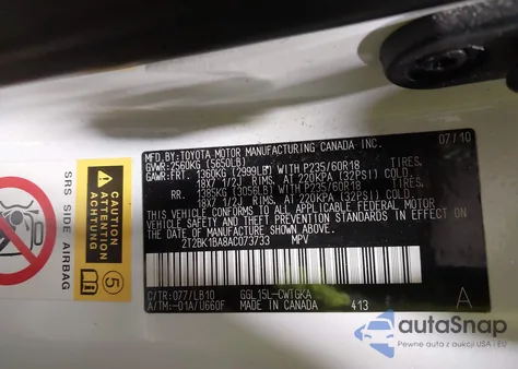 2010 Lexus Rx 350 из США, поврежденный, VIN 2T2BK1BA8AC073733